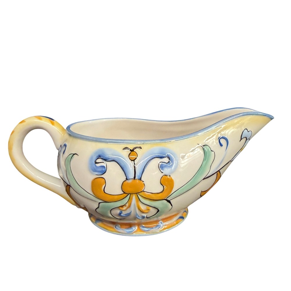 Fitz & Floyd Ricamo Gravy Boat Creamer Italian Majolica Style Hand Painted
